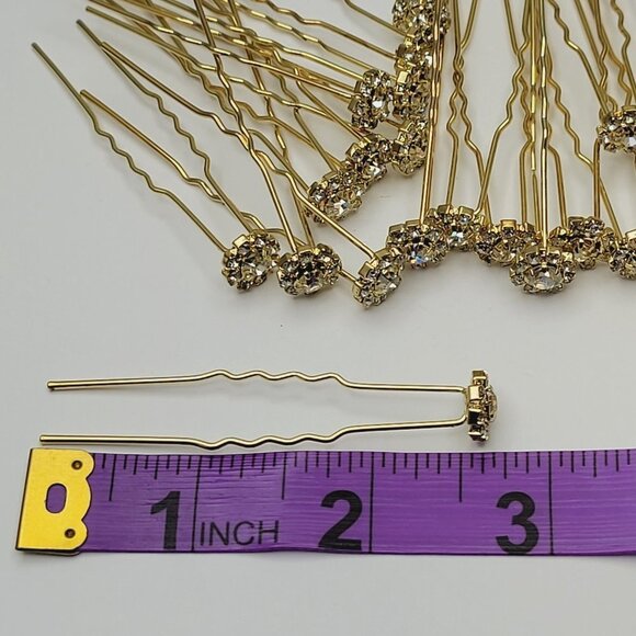 Gold Tone Wedding Crystal Hairpins - Picture 7 of 10